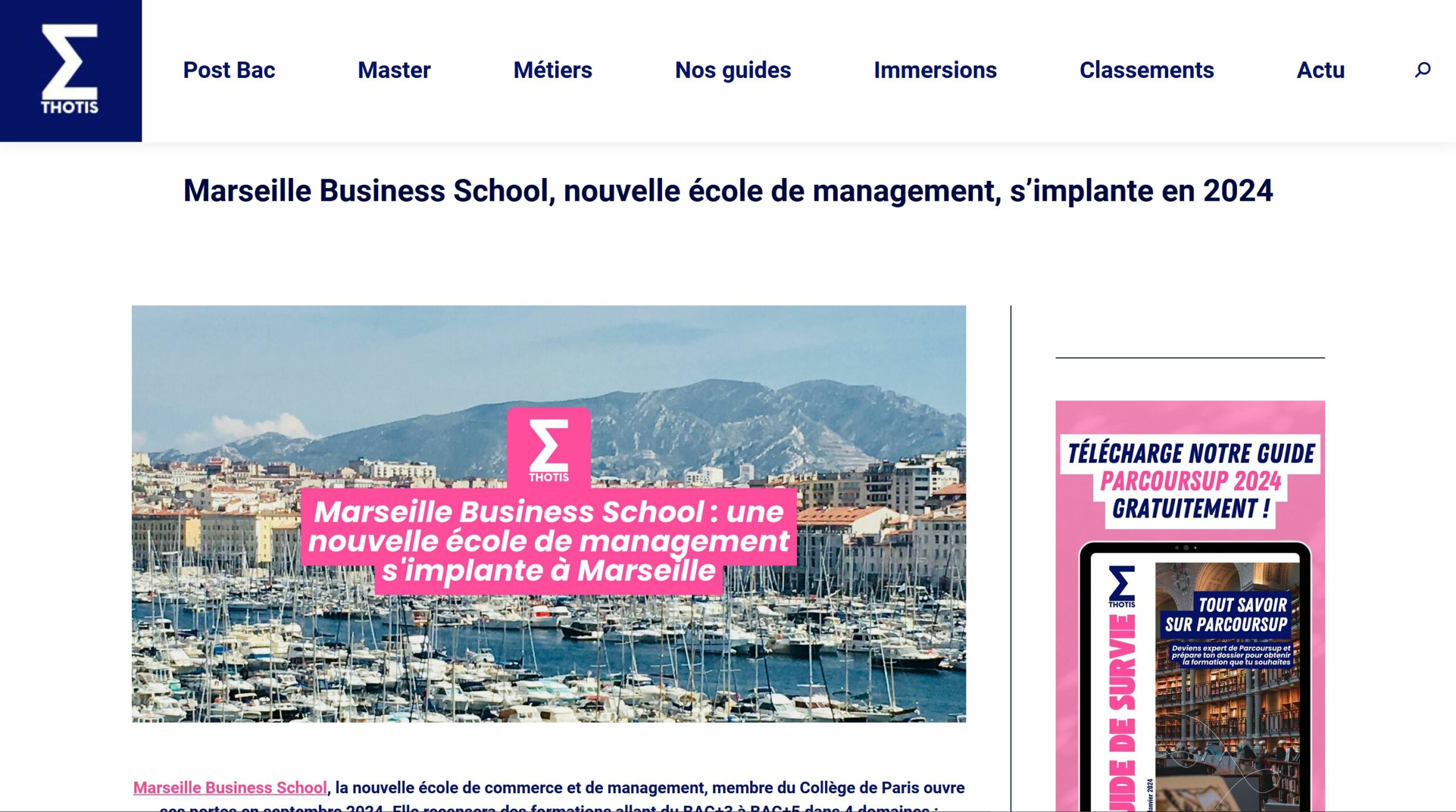 Thotis Media vous parle de Marseille Business School !